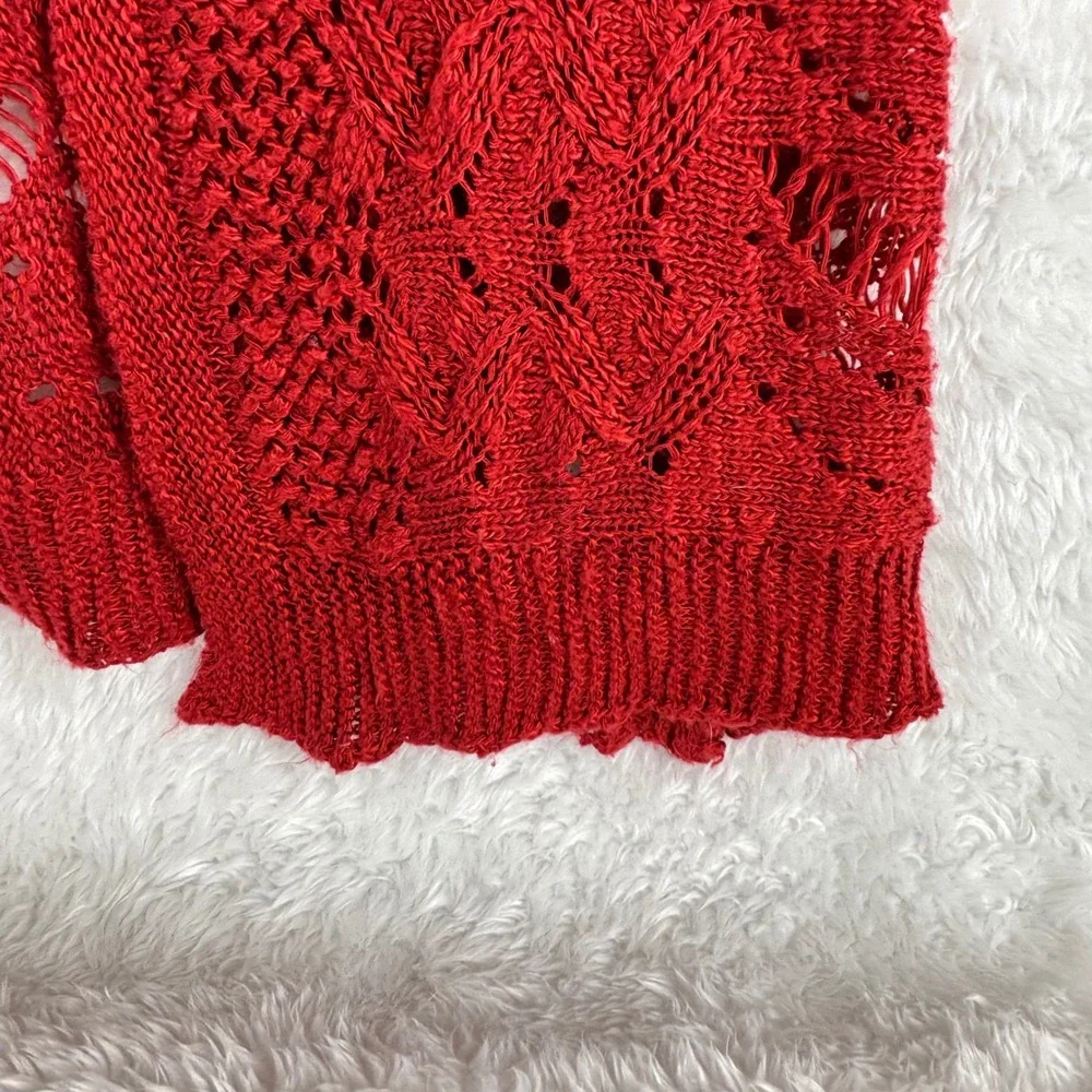 Maurices Red‎ Cardigan Boho Cottagecore Holiday Open Front Crochet Sleeveless  M